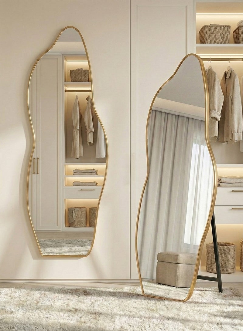 Taimi Extra large mirror with elegant design and shatter-resistant glass 170x70cm - Full length mirror with a gold metal frame and back stand - Its wonderful design is suitable for living rooms, dressing rooms, and bedrooms - Image 1